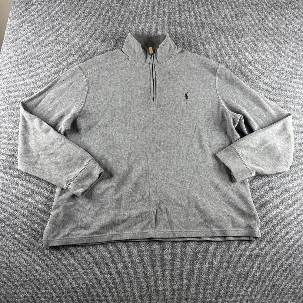 Polo Ralph Lauren Sweatshirt Mens XL Gray 1/4 Zip Mock Neck Pullover Pony Flaw